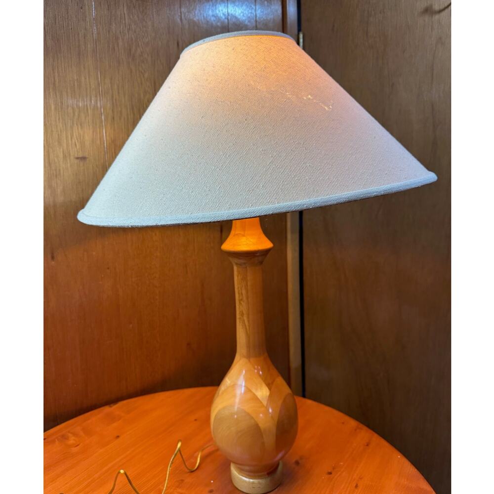 Vintage segmented Mosaic Sculptural  Hand Turned Wood Lamp